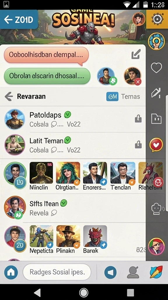 Fitur interaksi sosial dengan pemain lain yang seru.